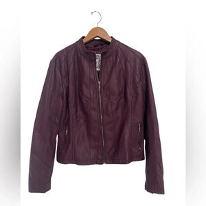 Made By Johnny Women’s Faux Leather Zip Up Moto Biker Jacket